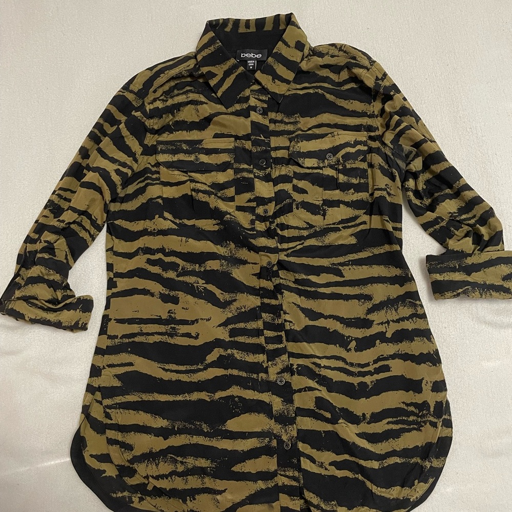 Bebe yellow tiger print blouse (size medium)